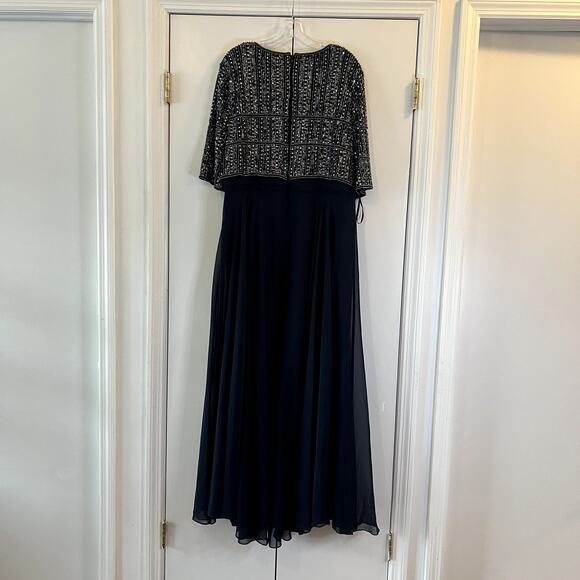 Mac Duggal 9180 Beaded Cape Gown Midnight Blue Formal Dress Size 18 NWT - Picture 6 of 6